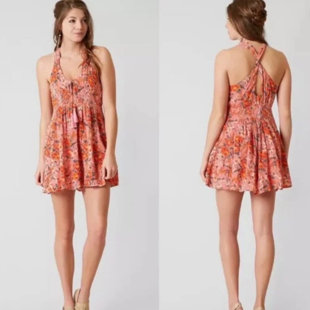 Free People Washed Ashore Pink Floral Mini Dress/ top tunic Small